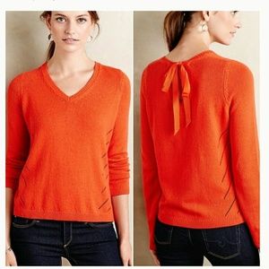 Moth Anthropologie Orange V Neck Tie Back Sweater